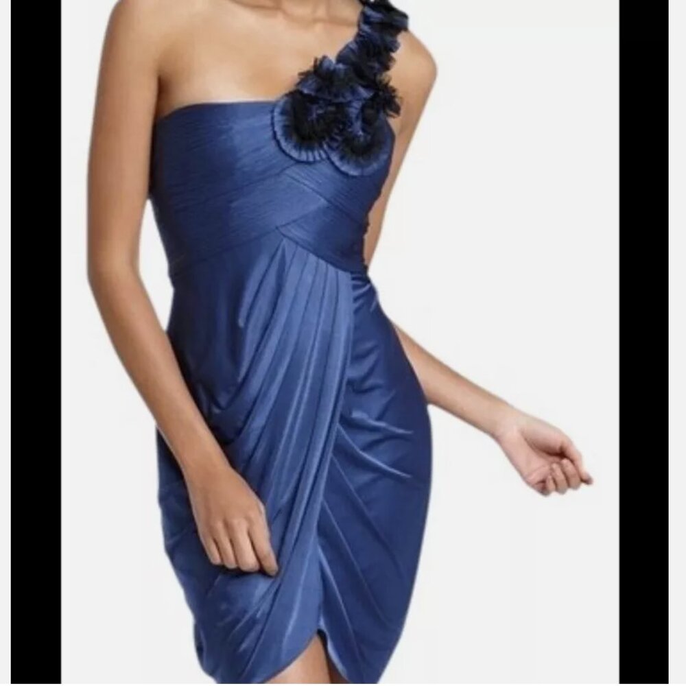BCBG MAXAZRIA Royal Blue One Shoulder Cocktail Dress size XS
